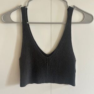 Urban Outfitters Dark Gray Ribbed V-Neck Cropped Tank